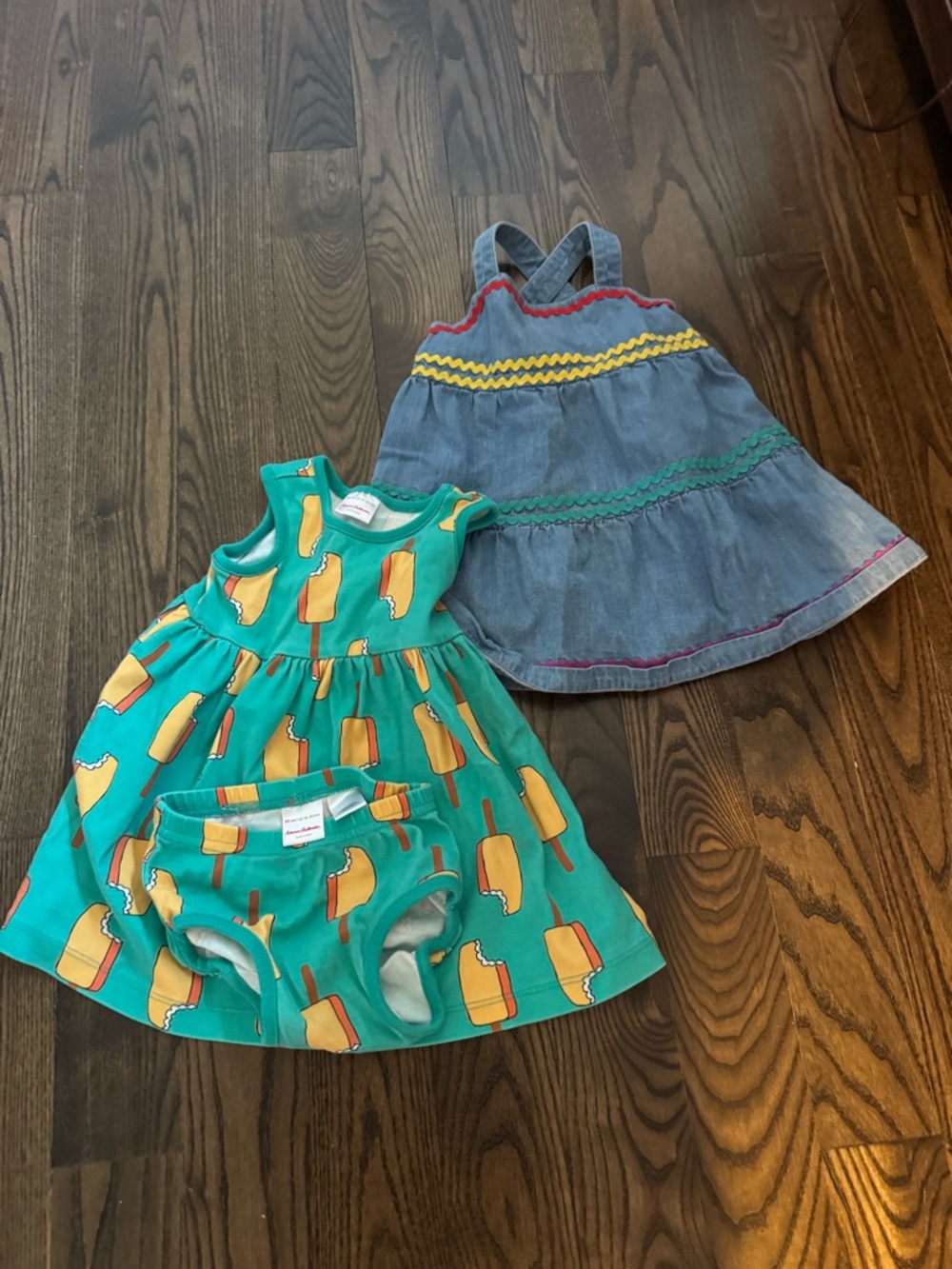 Hanna Anderson Green Popsicle Toddler Dress Set & Denim Ruffle Dress